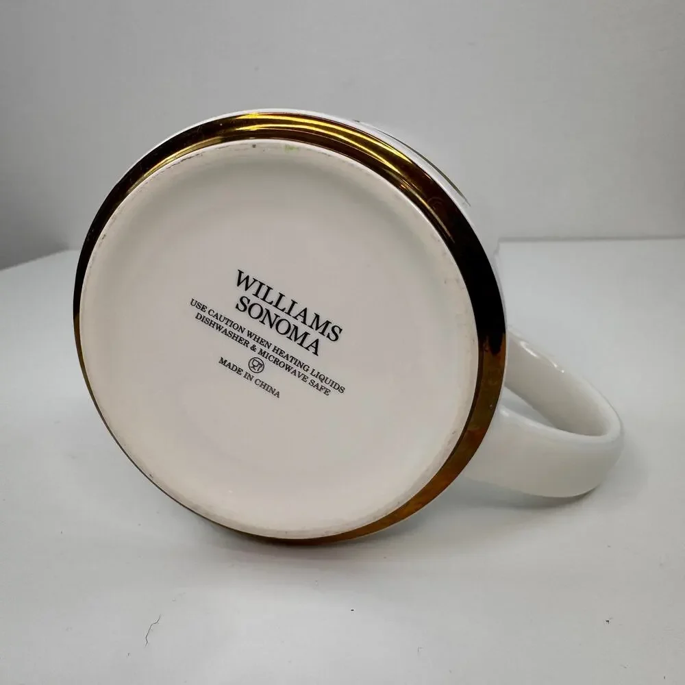 Williams Sonoma L Monogram Gold White Coffee Mug Impressed Ceramic Drinkware Cup
